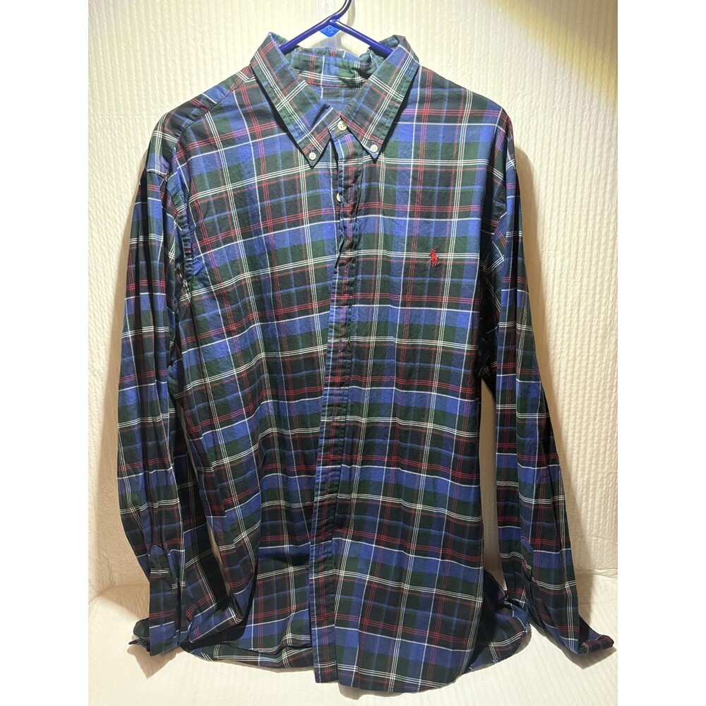 Ralph Lauren Polo Men's Button Down Shirt-Green Red Yellow Plaid-Cotton-2XL